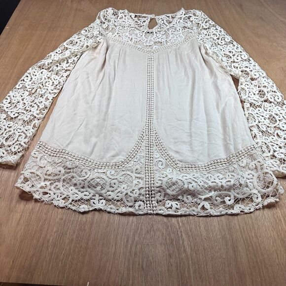 Blu Pepper Dresses & Skirts - Blu Pepper Boho Lace Dress Women’s Large Ivory Crochet Lace Sleeve Babydoll